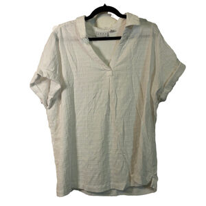 Joan Rivers White Collared V-Neck Short Sleeve Airy Blouse, Size 1X